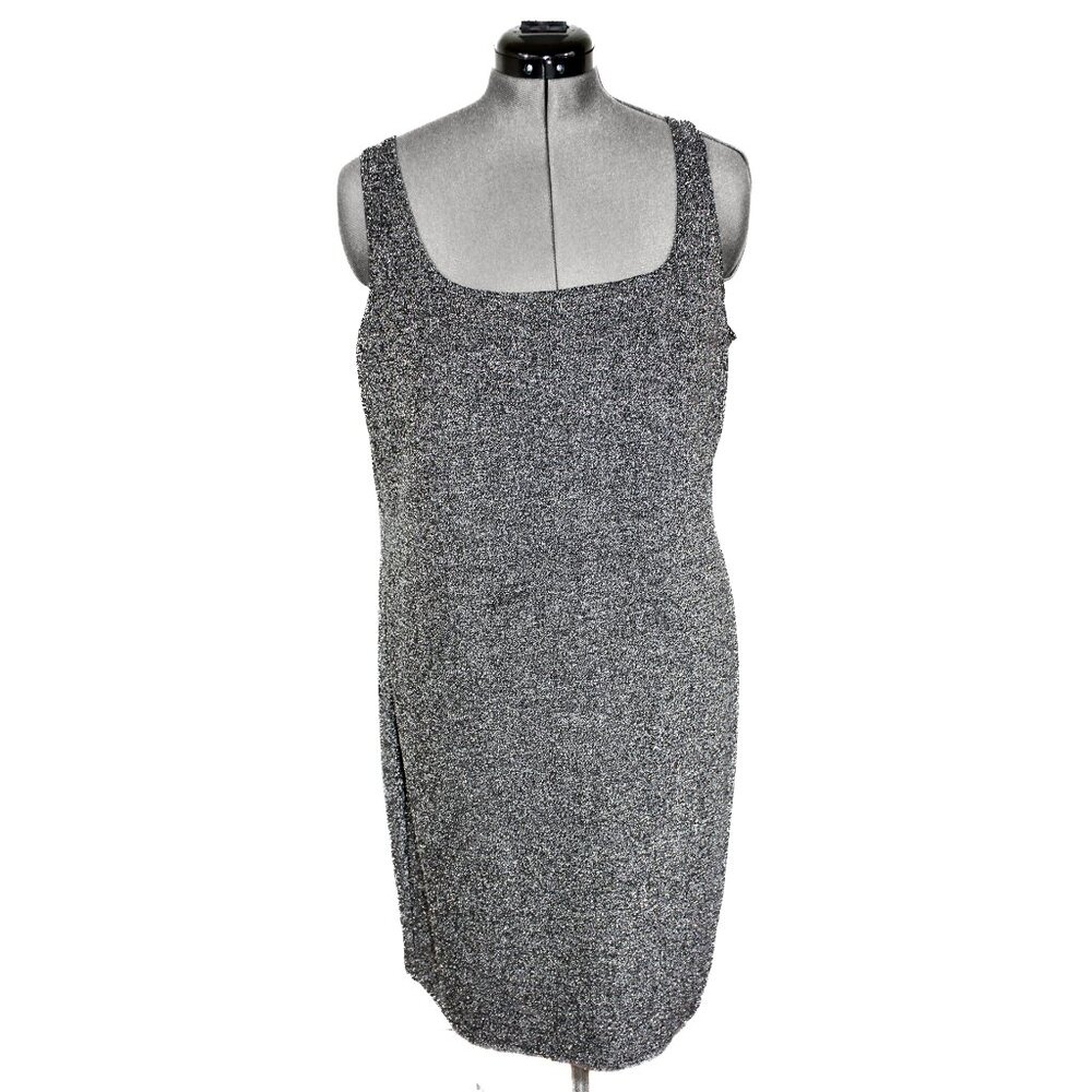 VTG BEBE 1X Silver Mini Dress Sleeveless Shimmer Y2K Plus Shiny Party Metallic